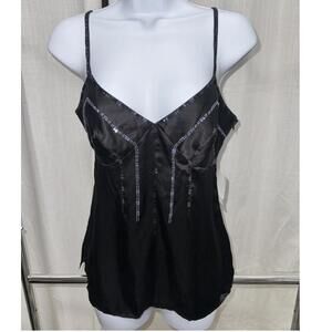 Elegant Black 100% silk Cami Top with Embellished Detail